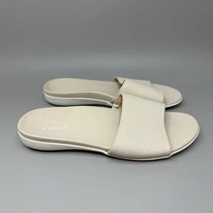 Vionic Val Slide Sandal Womens Sz 9.5 Arch Support Beige Leather Slip On - Picture 1 of 8
