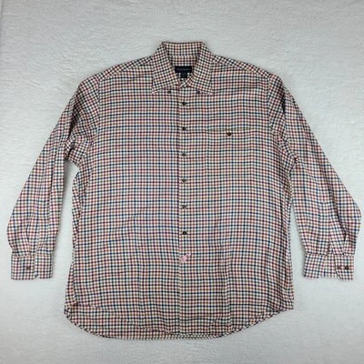 Scott Barber Shirt Mens XL Blue Brown Red Orange Check Cotton Dress Button Down - Image 1 of 4