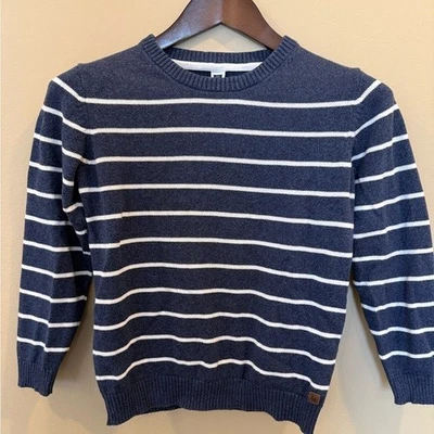 Janie and Jack Boys Sweater Size 8 Navy Blue White Striped 100% Cotton Crewneck - Image 1 of 4