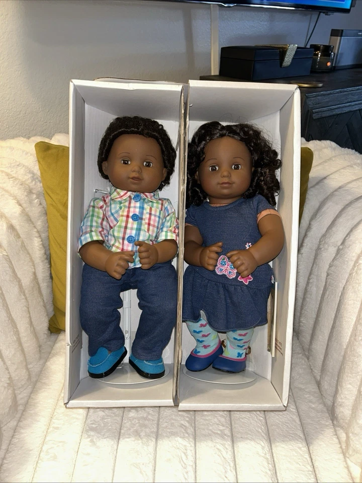 Rare American Girl Bitty Baby Twins  dark skin, black, curly hair Boy & Girl - Image 1 of 4