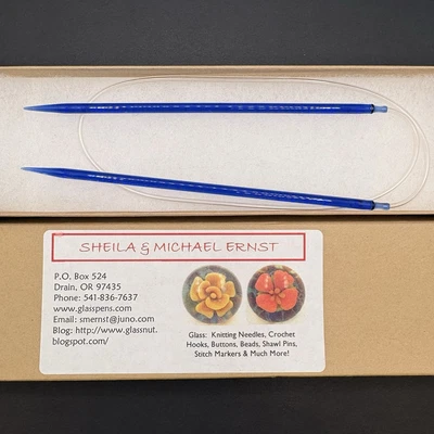 Glass Knitting Needles Circular Royal Blue Size 5 24" Ernst Handmade Gift Box - Image 1 of 4