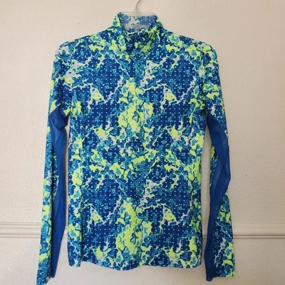 Camisa de golf Slazenger para mujer azul amarillo neón manga larga 1/4 cremallera simulada sol XS  Foto 1 de 4