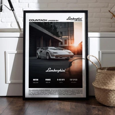 Lamborghini Countach LP5000 QV Poster Retro Supercar Wall Art Classic Print