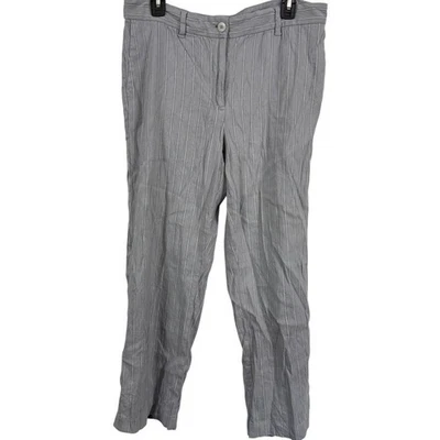 Pantalones J Jill de lino elásticos para mujer grises a rayas recortados frente plano talla 12 de alto Foto 1 de 4