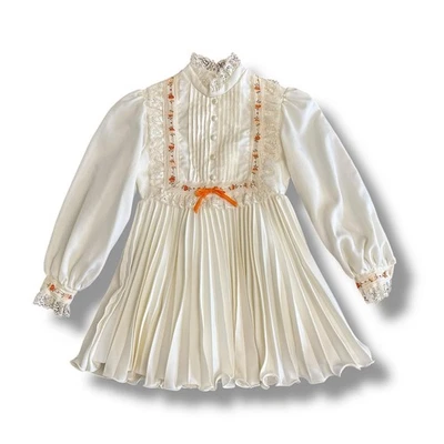 Vintage Dorissa of Miami Girls White Pleated Lace Dress Size 6X Embroidered - Image 1 of 4