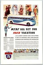 1937 Greyhound Bus Lines We're All Set 6.5 x 10 Vintage Color Print Ad