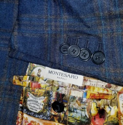 Casaco esportivo Montesaro Napoli 40R azul laranja preto xadrez blazer lã - Imagem 1 de 4