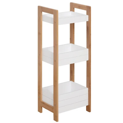 HOMCOM Mobiletto Bagno Multiuso Scaffale 3 Ripiani in MDF Bianco e Bambù - Immagine 1 di 4