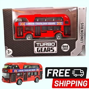 London Red Double Decker Bus Pull Back&Go Function-Kids Toy- Die cast Metal - Picture 1 of 11