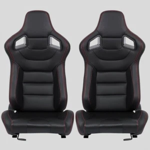 Coppia Sedili sportivi avvolgenti auto in pelle nero cuciture rosse N705 Carbon - Foto 1 di 4