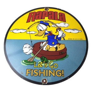 Vintage Rapala Angelköder Schild - Porzellan Werbung Zapfsäule Tellerschild - Bild 1 von 15