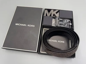 Michael Kors Hombre 4 en 1 MK Logo Cuero Reversible Cinturón Caja Set MARRÓN/NEGRO - Imagen 1 de 7
