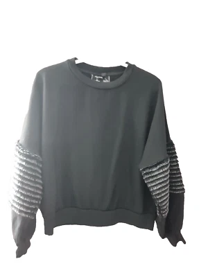 Young Fabulous Broke Batwing Sweatshirt Size XS Gray Faux Fur - Image 1 of 4