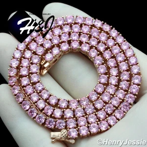16"WOMEN 14K ROSE GOLD PLATED ICY BLING CZ 4MM 1 ROW TENNIS CHAIN NECKLACE*BRN2 - Picture 1 of 4