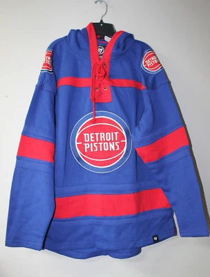 New NBA Detroit Pistons old time jersey style mid weight cotton hoodie men's M - Image 1 of 4