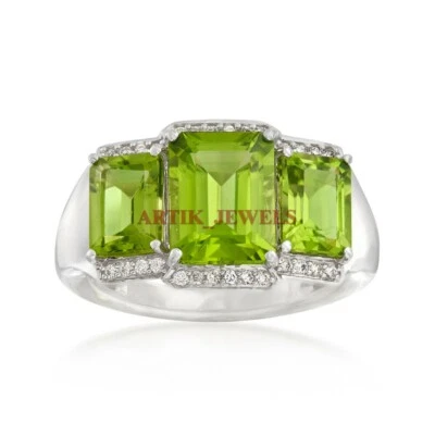 Piedras preciosas de peridoto natural con anillo de plata de ley 925 para mujer #4435 Foto 1 de 4