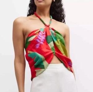 Crop top Farm Rio rosso misto lino eliconia XL NUOVO CON ETICHETTE - Foto 1 di 14