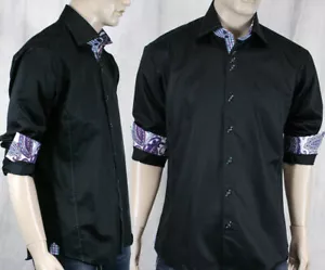 Camisa de vestir tejida para hombre BERTIGO TERRY/18 negra verde azulado púrpura gingham forrada a cuadros - Imagen 1 de 8