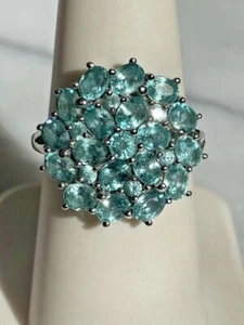''DYACH'' INDIA WHITE GOLD & BLUE TOPAZ CLUSTER RING SIZE 7.25 - Picture 1 of 9