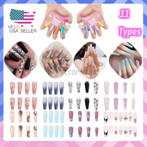 1-100 PCS Coffin Nail Tips Long Square French Fake False Transparent Full Cover - Picture 1 of 35