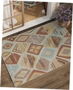 2x3 Washable Rug Outdoor Indoor Moroccan Jute Rug Boho 2'x3' Tan Multi - Picture 1 of 8