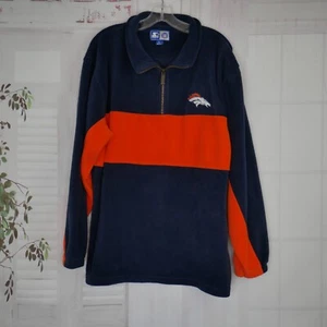 VTG Starter Denver Broncos Fleece Pullover Jacket L Blue Orange 1/4 Zip L/S NFL - Picture 1 of 11