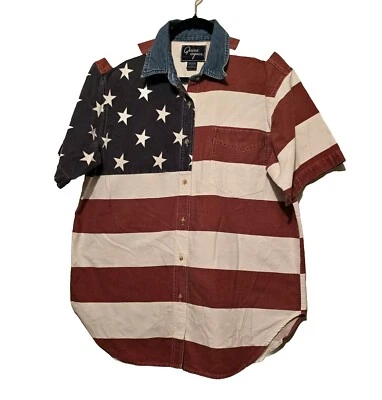 Vintage 'Let's Quizz Again' Shirt Mens LG Patriotic Flag Red White Blue America - Image 1 of 4