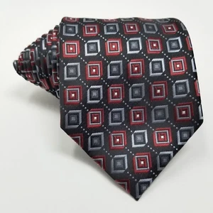 Towncraft Mens Necktie Polyester Checked Boxes Classic Neck Tie Red & Gray - Picture 1 of 4