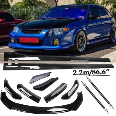 For Mazda Protege Front Bumper Spoiler Body Kit / Side Skirt/Strut Glossy Black - Image 1 of 4
