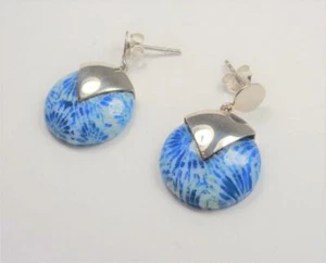 STERLING SILVER NAUTICAL BLUE SPONGE CORAL SEA LIFE DECORATIVE POST EARRINGS - Picture 1 of 9