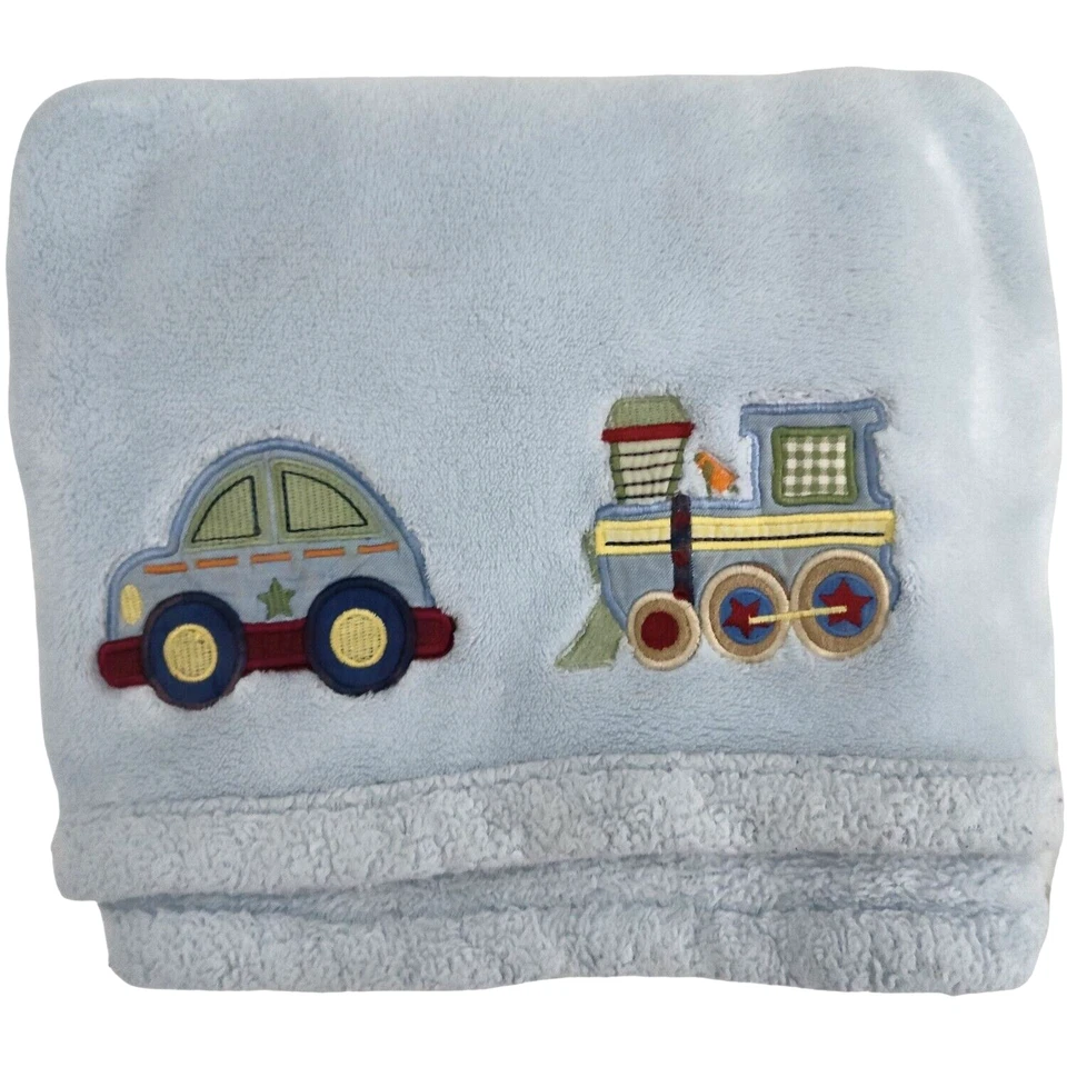 Kids Line Blue Car Train Fleece Baby Boy Blanket Lovey Soft Slug Bug - Image 1 of 3