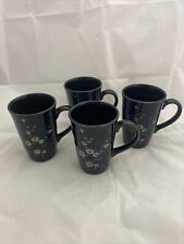 Set of Four - World Market Cobalt Blue Cherry Blossom Glazed Porcelain Mugs