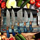 Ensemble de couteaux de chef en acier de Damas | Ensemble de 5 pièces de couteau de Damas avec gaine en cuir