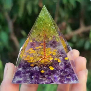 Pirámide de orgonita natural amatista rosa cuarzo cristal árbol de la vida torre de energía - Imagen 1 de 8