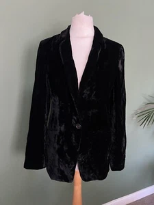 Blazer M&S velluto schiacciato nero tasche singolo bottone donna UK 10 - Foto 1 di 4
