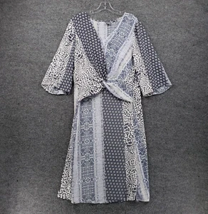New York & Company Soho Dress Women M Medium Blue Shift Animal Print Twist Front - Picture 1 of 12