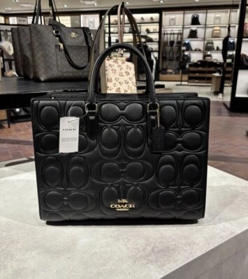 NWT Coach Maggie Tote Bag In Signature Leather Large CY672 Black $598 - Image 1 of 4