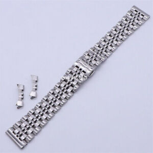 New Silver Straight+Curved End Solid Bracelet Stainless Steel Watch Strap Band