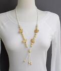 Cream Necklace Tassel Bead Pendant 26" Long Beaded Y Necklace Seed Bead Lariat