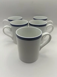 Set Of 5 Bistro by Gorham 4” Classic MUGS With Blue Stipe .. Perfect Condition - Picture 1 of 9