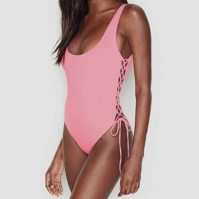 The Bikini Lab Pink Lace-Up Side Low-Back One-Piece Swimsuit Women’s Size Large - Image 1 of 4