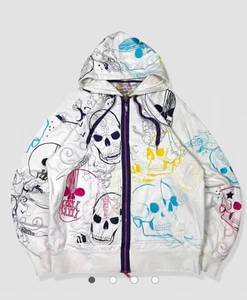 Vintage Artful Dodger Grunge Hoodie White Skull Graphic Gr. Médium - Bild 1 von 14