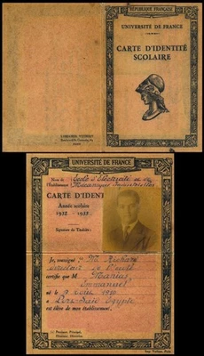 FRANCE 1932, ILLUSTRATED SCARCE UNIVERSITY SCHOOL ID CARD, SEE...  #A908 - Image 1 of 3