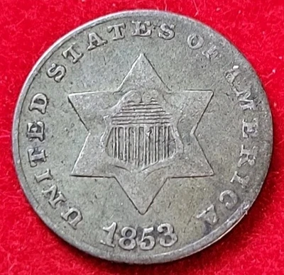 1853 Silver 3c Three Cents Fine - Image 1 of 2