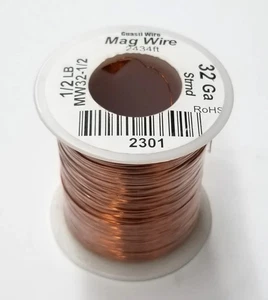 MW32-1/2, 32 Stärke isolierter Magnetdraht 1/2 Pfund Rolle (ca. 2.434 Fuß) 32AWG - Bild 1 von 1