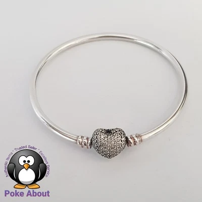 Genuine Pandora Always in my heart pave Heart clasp Silver bangle 17cm - Image 1 of 4