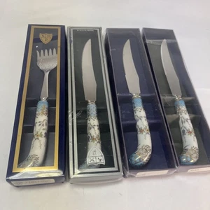Sheffield Prill Floraine blau Porzellan Griff Messer und Fischgabel - Bild 1 von 10