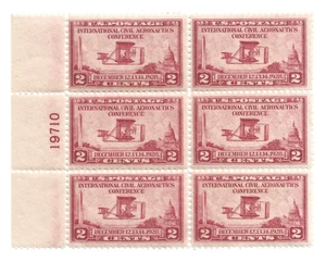 Scott PB # 649 Aeronautics Conf Wright Airplane plate block of 6 1928 M/NH - Picture 1 of 2