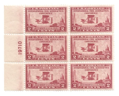 Scott PB # 649 Aeronautics Conf Wright Airplane plate block of 6 1928 M/NH - Image 1 of 2