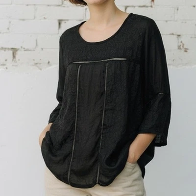 Top Monoreno Bordado Semi Transparente Mujer Grande Negro Costero Boho Playa Foto 1 de 4